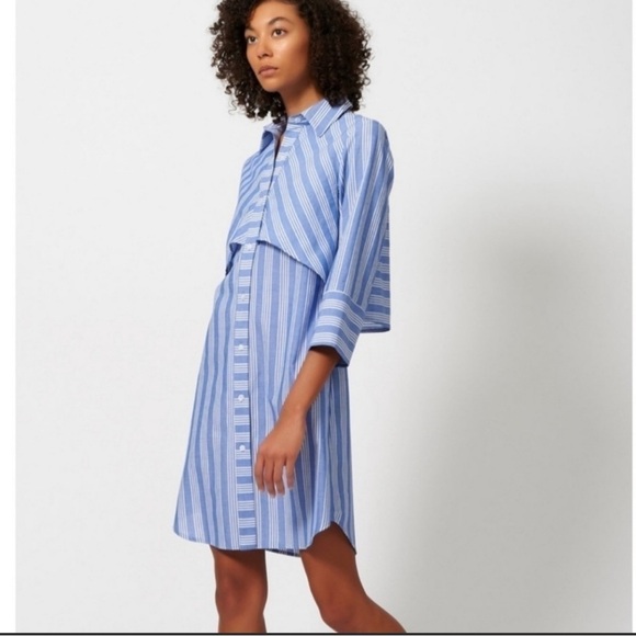 KAL Rieman Striped Cotton Tiered Shirt Dress Blue Small S - Picture 10 of 10